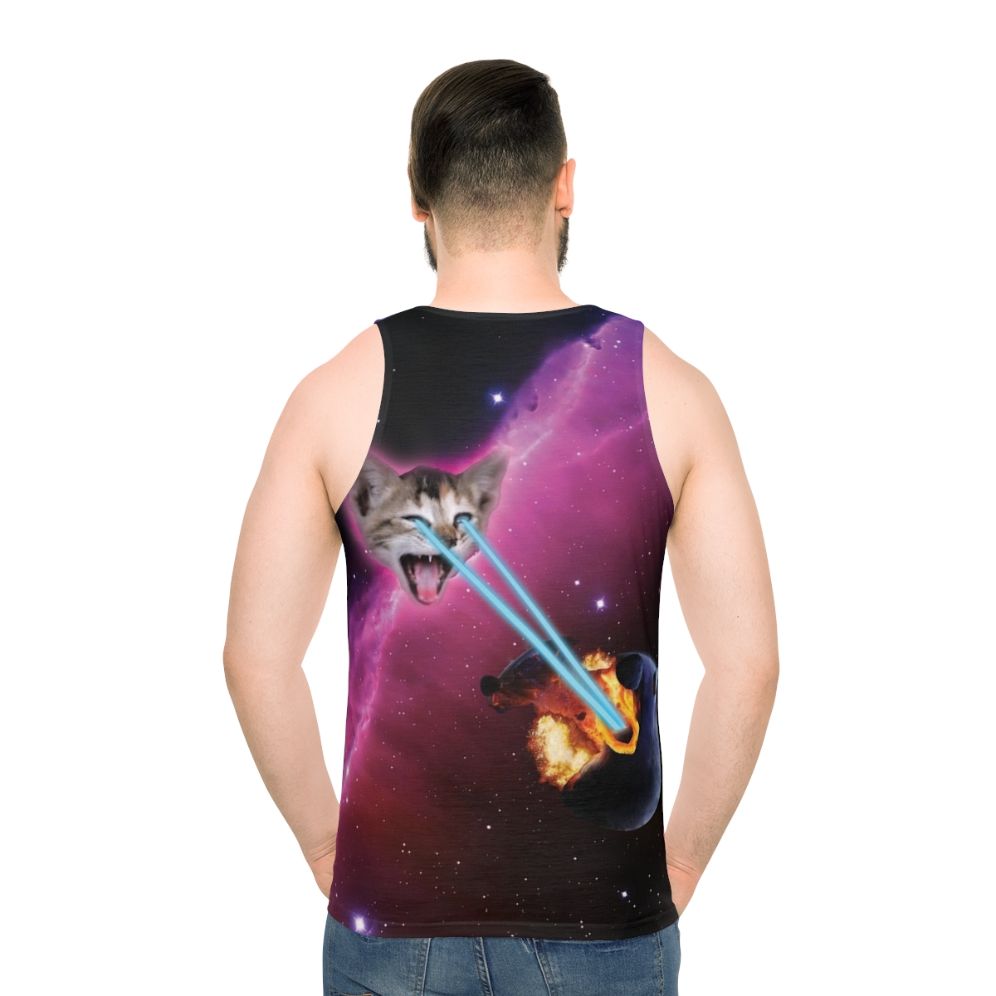 Laser Cat Destroyer of Planets Unisex Galaxy Tank Top - men back