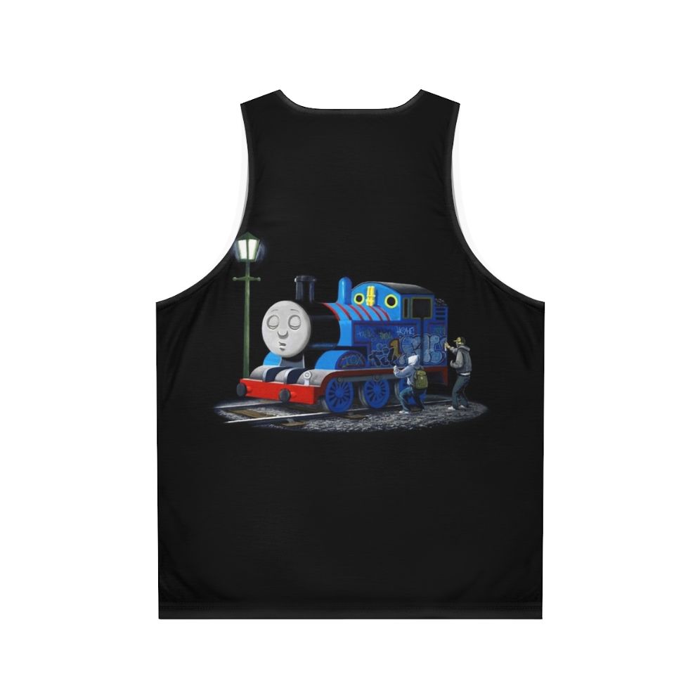 Banksy-inspired Thomas the Tank Engine graffiti unisex tank top - Back