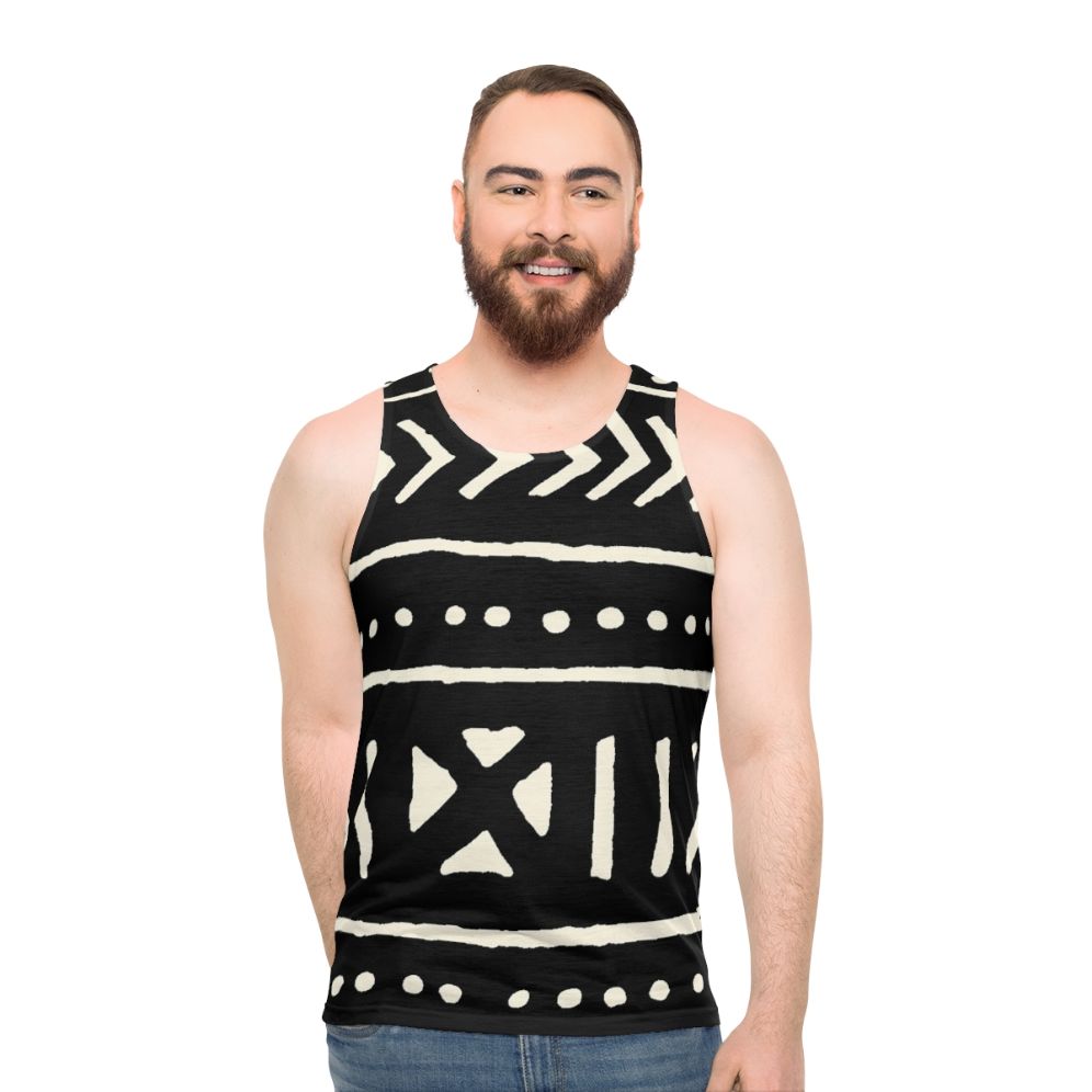 African Mud Cloth Unisex Tank Top in Black and White - men