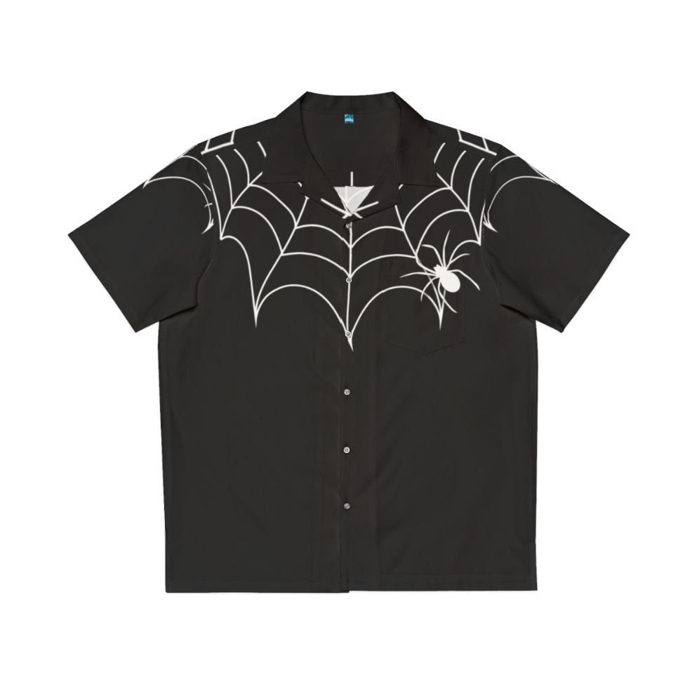 Spooky Black Widow Spider Web Collar Hawaiian Shirt