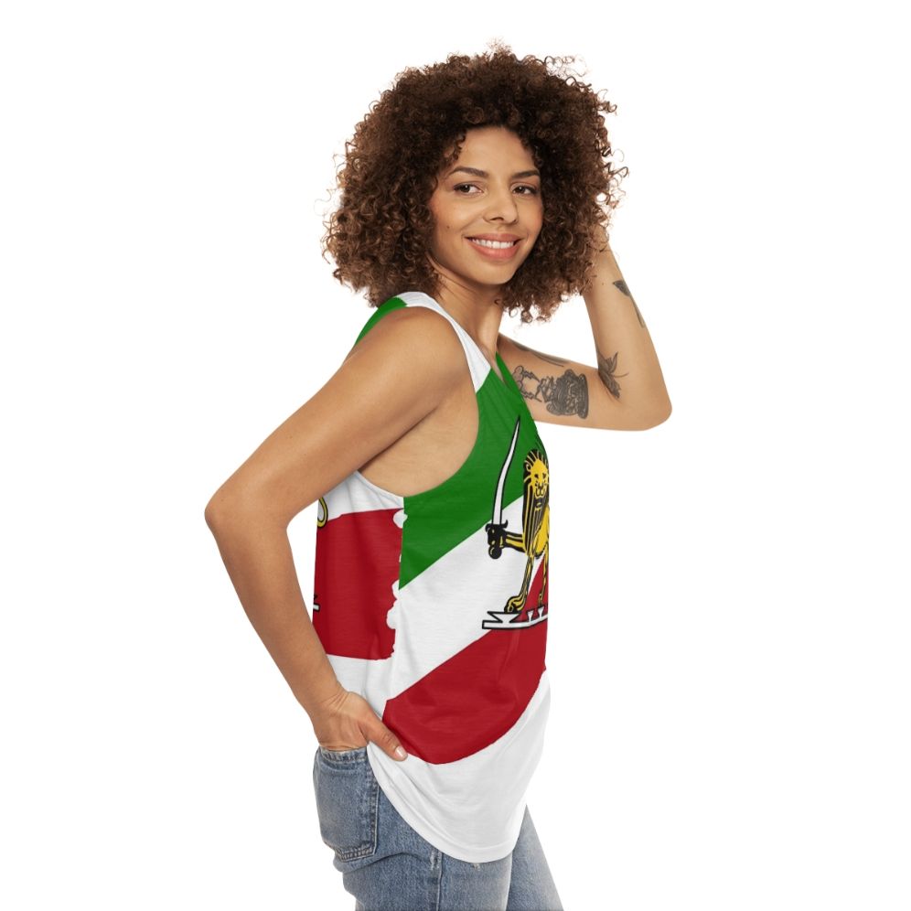 Unisex tank top with Iran flag and lion symbol - women side