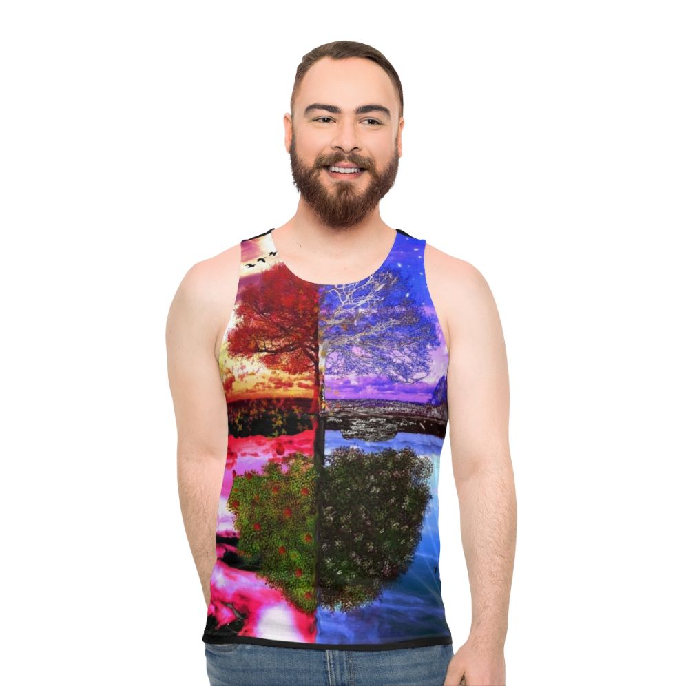 Four seasons tree reflection unisex tank top - men