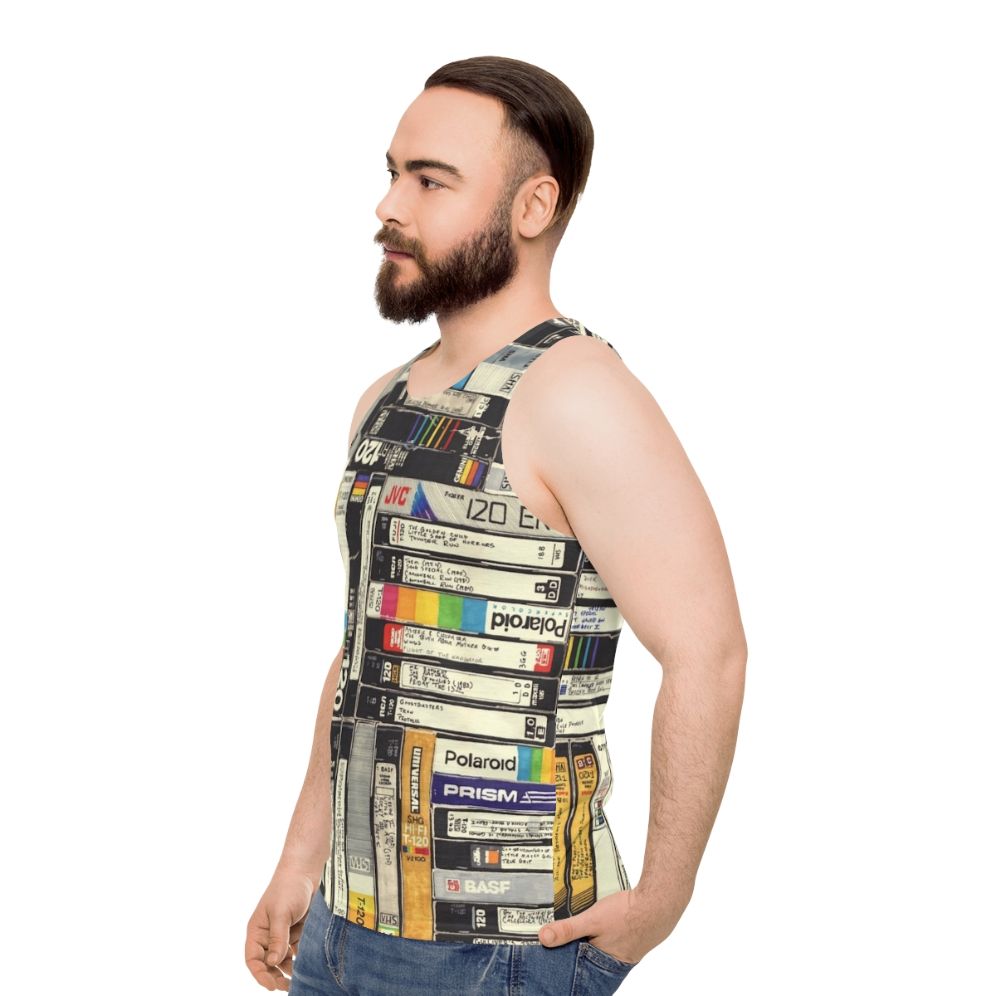 Retro VHS unisex tank top with pop art design - men side