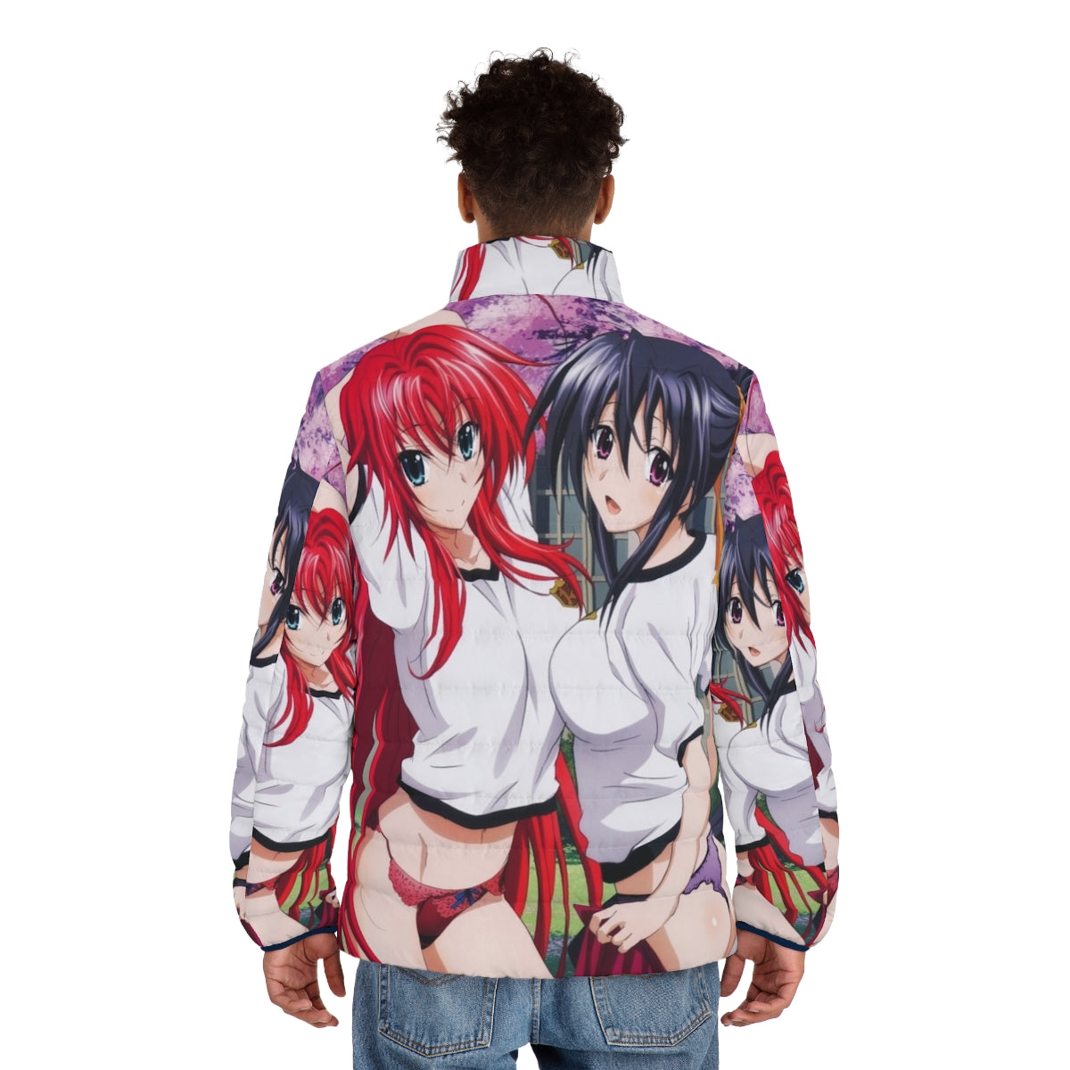 Highschool DxD Rias and Akeno Anime Puffer Jacket - men back