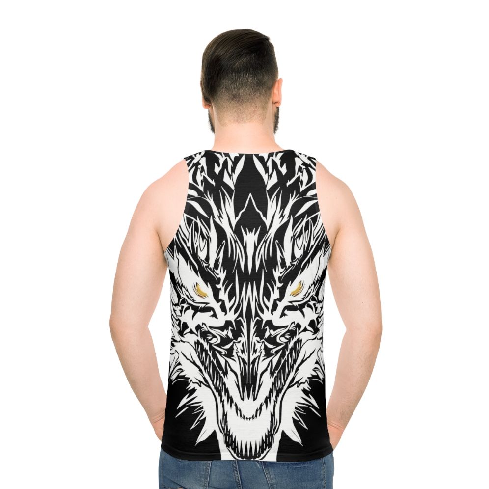 Unisex tank top with a mystical ice dragon graphic - men back