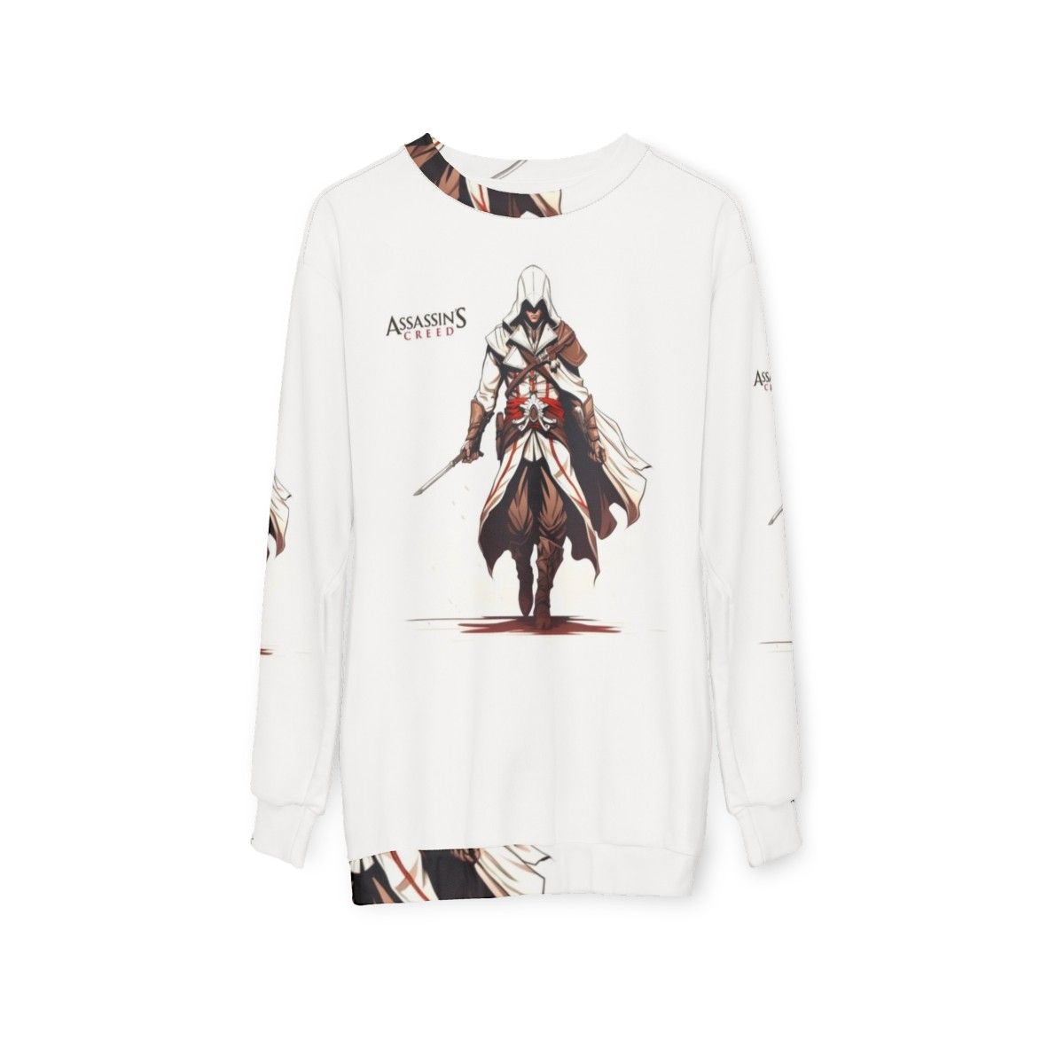 Assassin's Creed art inspired sweatshirt featuring mysterious warriors - hanging