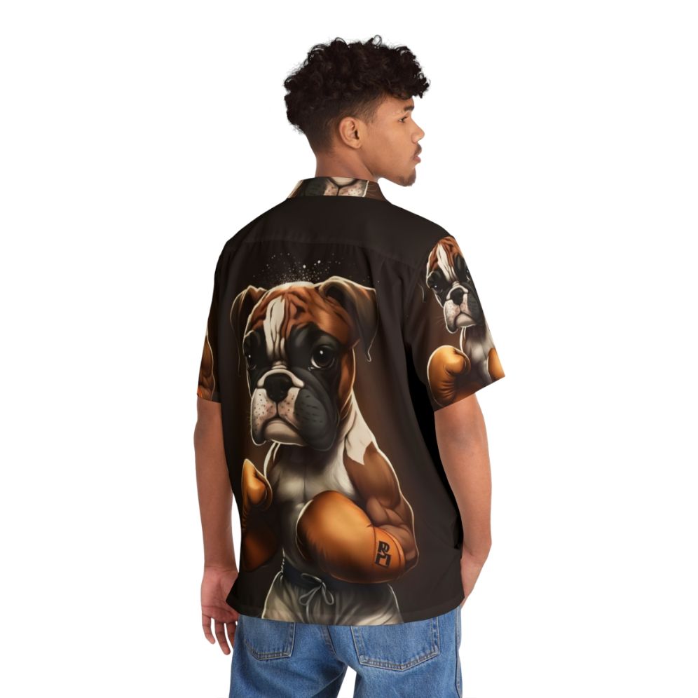 Boxer dog wearing a Hawaiian boxing-inspired shirt - People Back