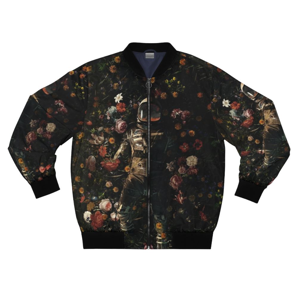 Cosmic and surreal garden-inspired bomber jacket