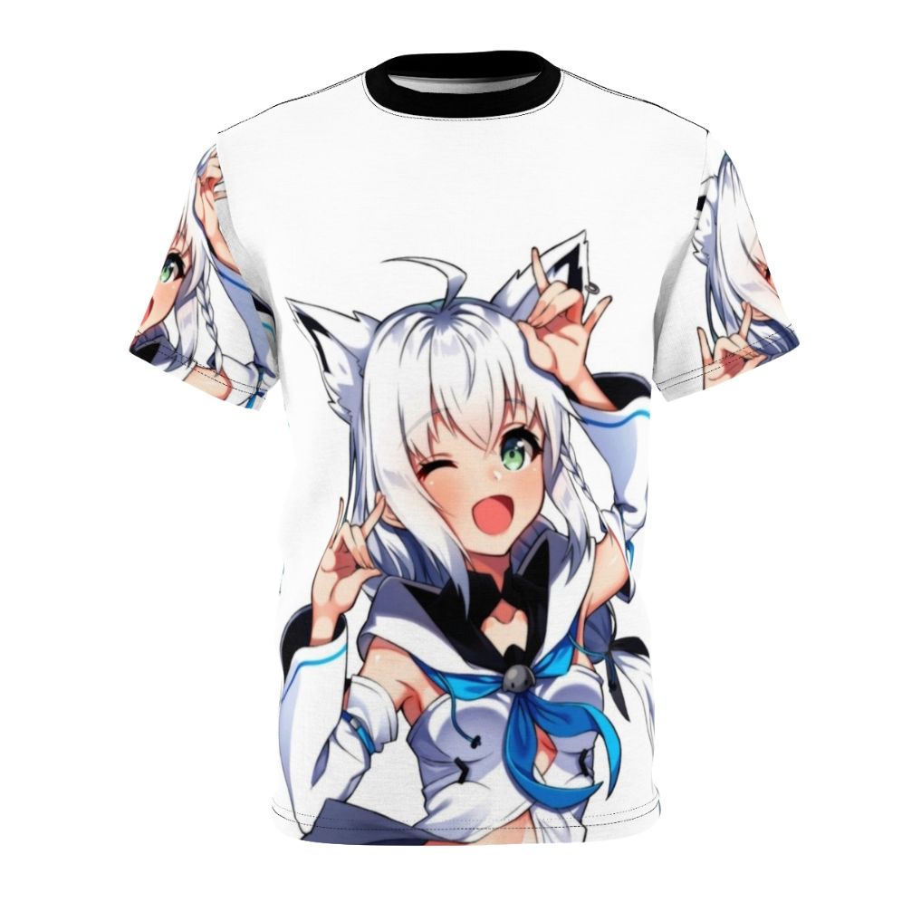 Shirakami Fubuki inspired virtual youtuber t-shirt design featuring an anime girl illustration