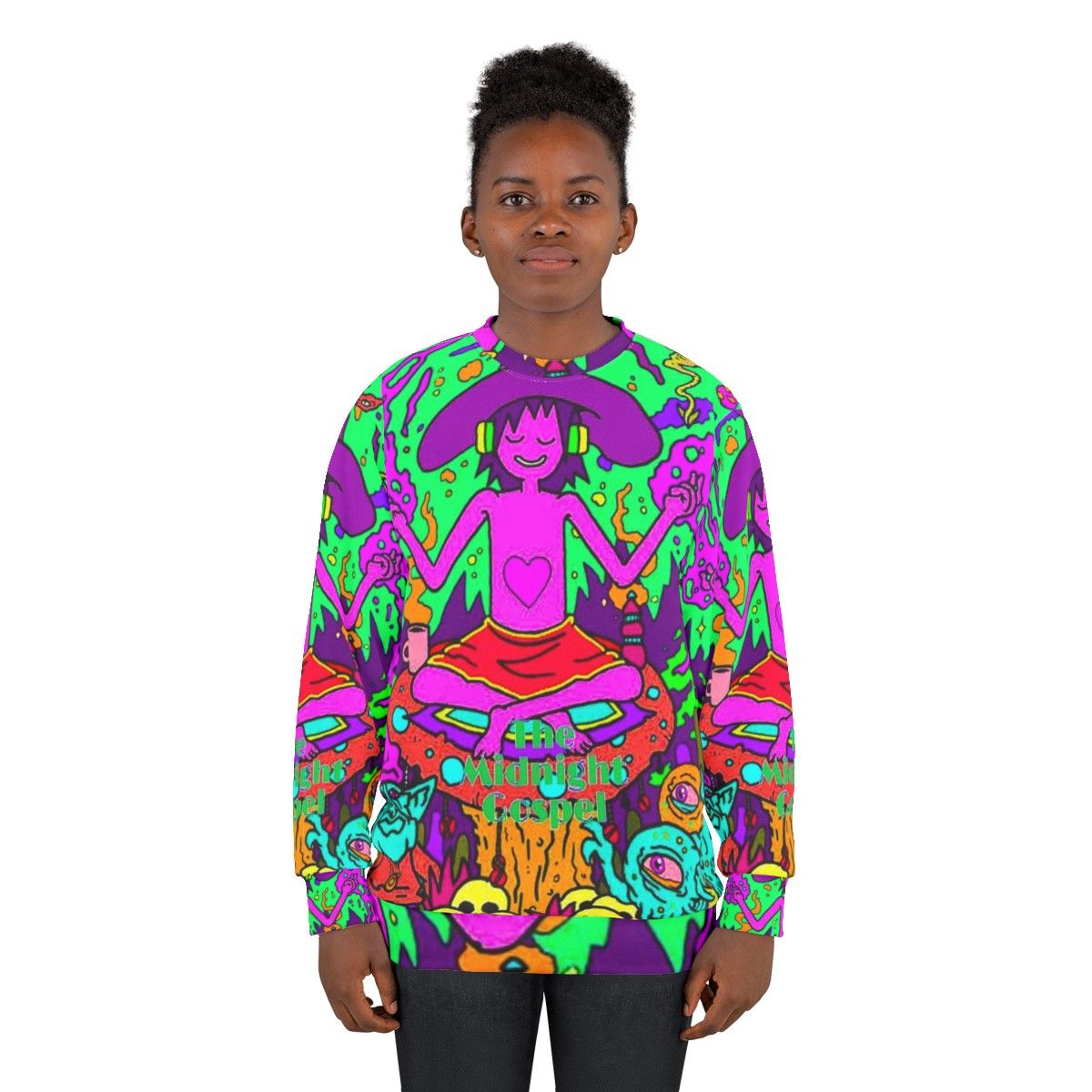 Vibrant "Midnight Gospel" abstract artwork sweatshirt - women