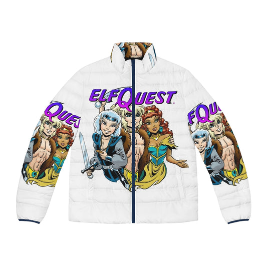 Elfquest fantasy puffer jacket with comic book-inspired character designs