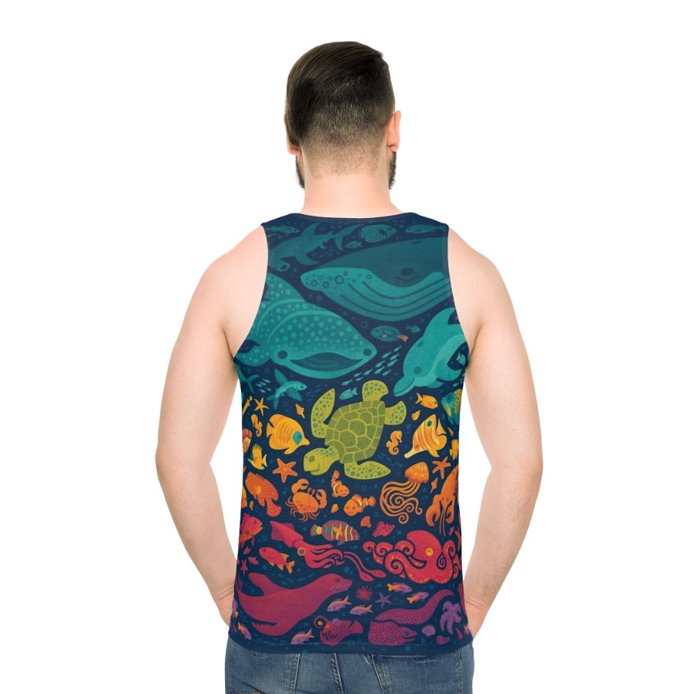 Colorful aquatic spectrum unisex tank top - men back