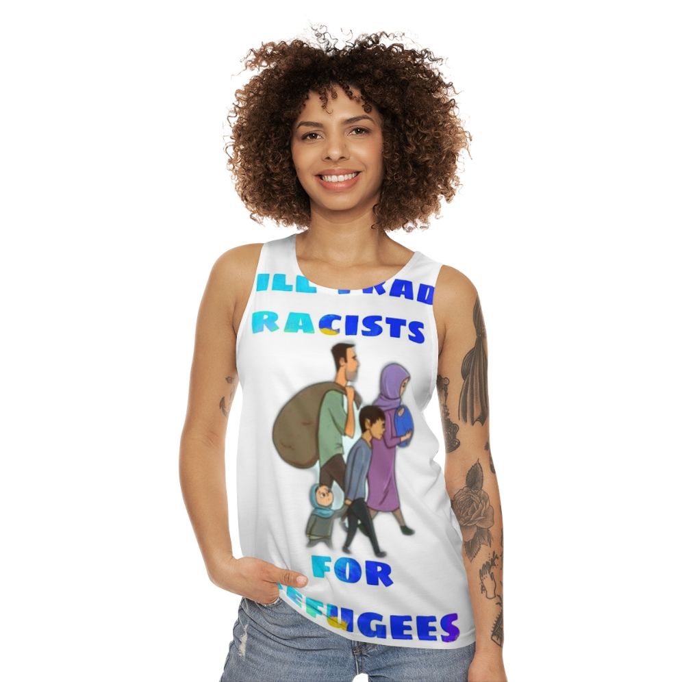 Unisex tank top with anti-racism message - women