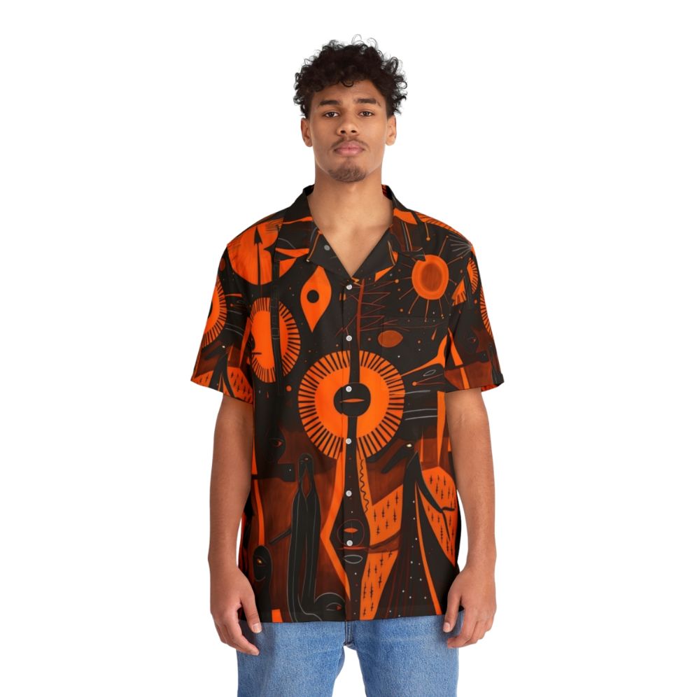 Woodcut Art Hawaiian Shirt with Ancient Aliens Motif - People Front