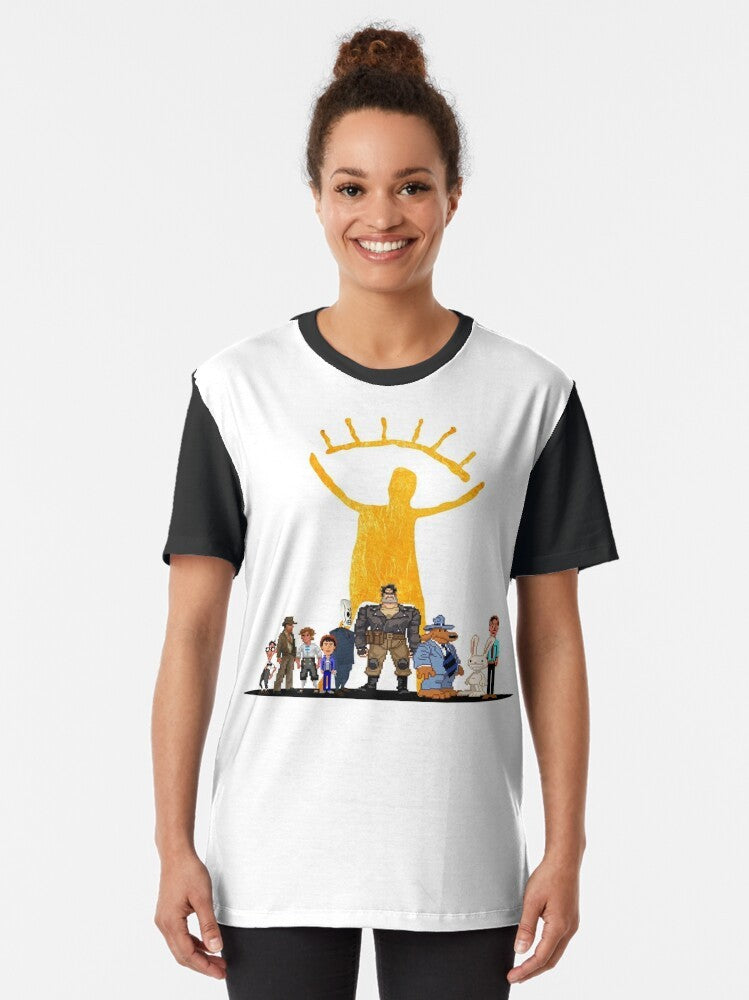 Point and Click Adventure Games Graphic T-Shirt featuring classic LucasArts characters and logos - Women