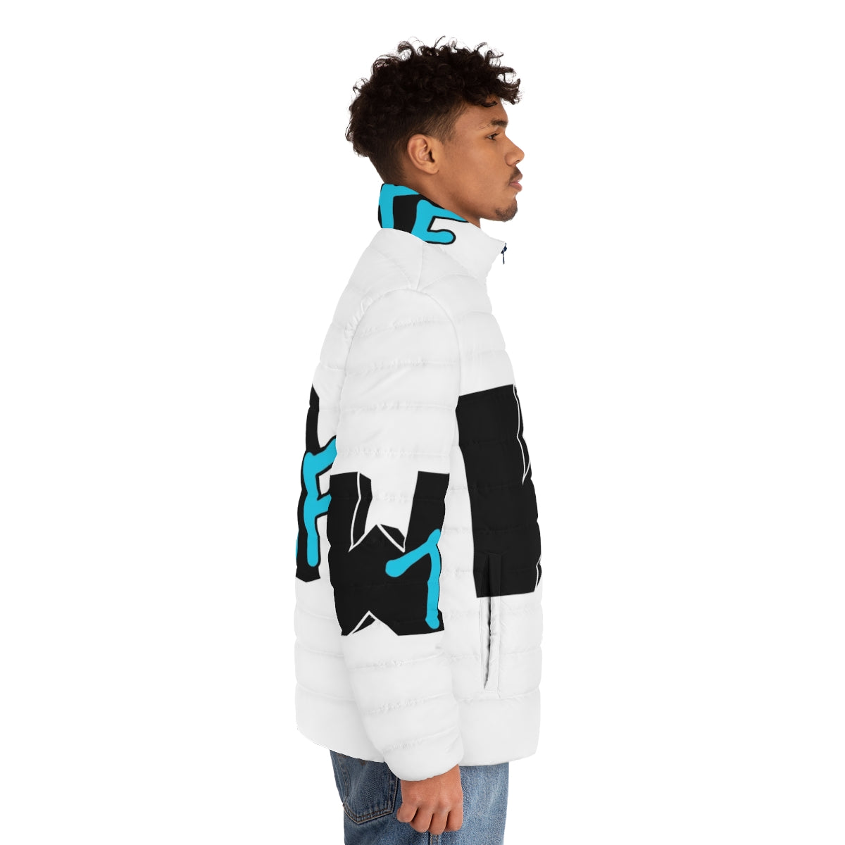 "What the Fuck Puffer Jacket - A Stylish Parody Jacket for Music Fans" - men side right