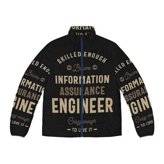 Information Assurance Engineer wearing a puffer jacket with technical details