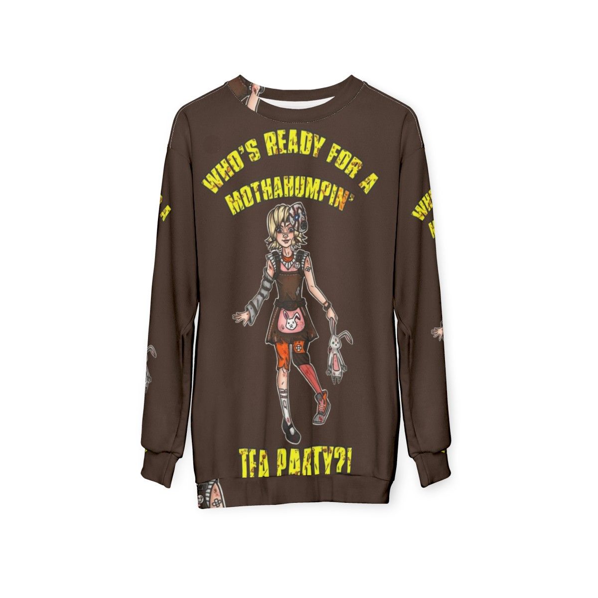 Borderlands Tiny Tina Mothahumpin Tea Party Sweatshirt - hanging