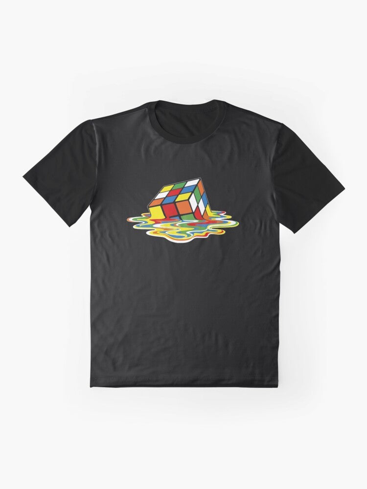 Melting cube Sheldon from The Big Bang Theory graphic t-shirt design - Flat lay