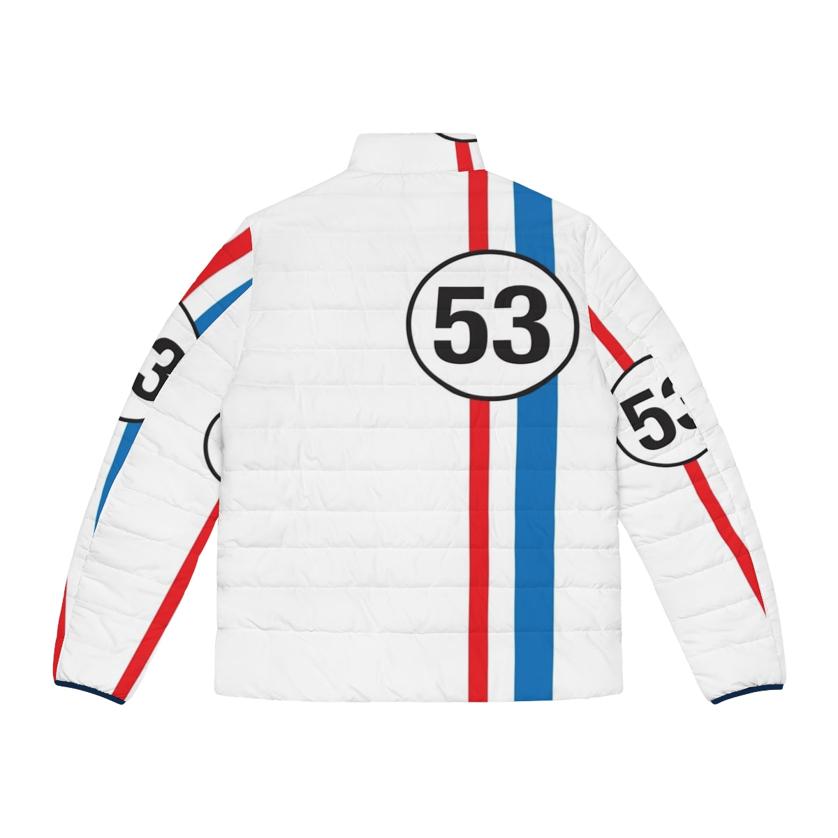 Herbie the Love Bug inspired puffer jacket with retro 53 beetle design - Back