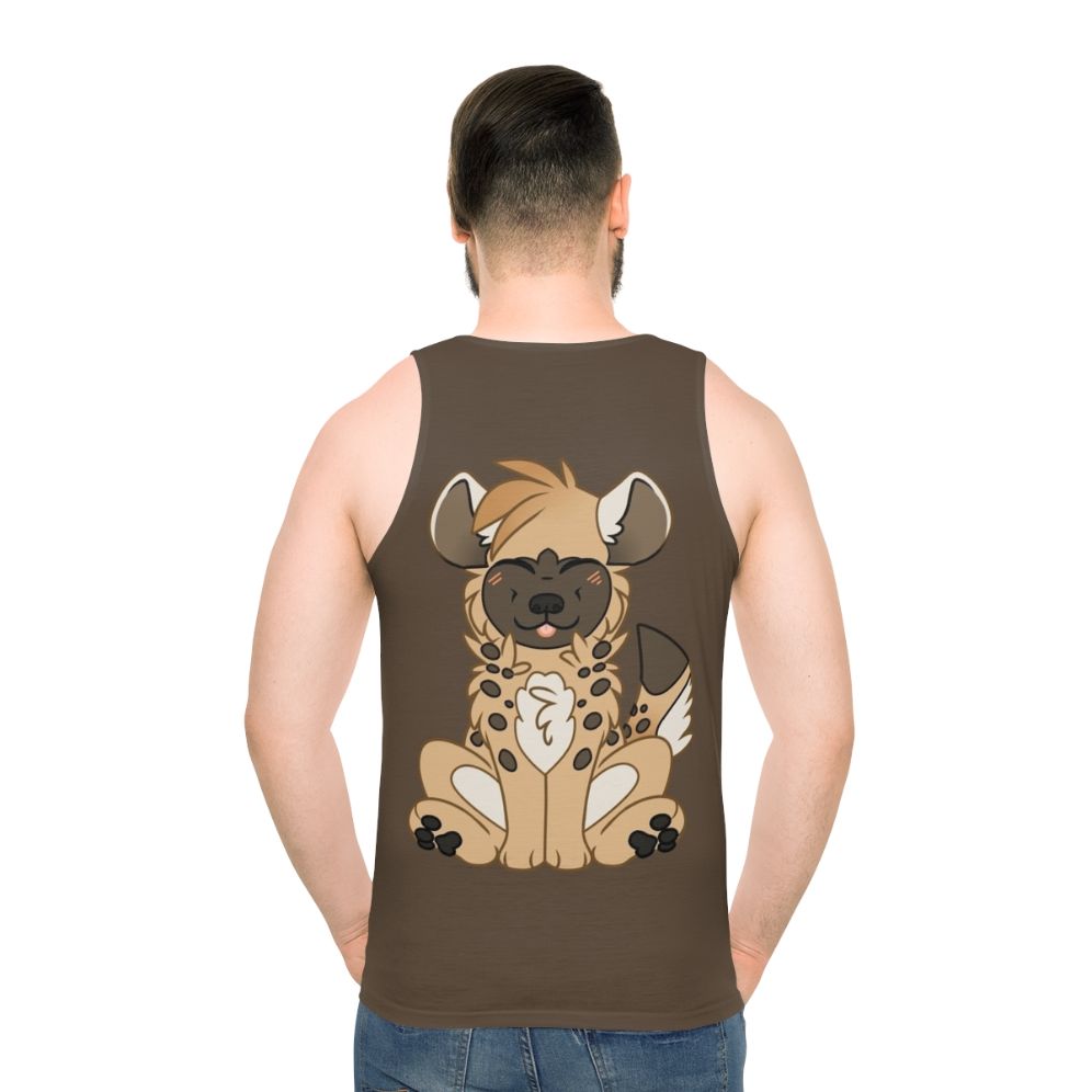 Chibi hyena design on a unisex tank top - men back