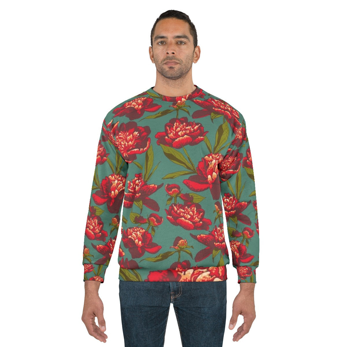 Elegant floral peony pattern sweatshirt - men