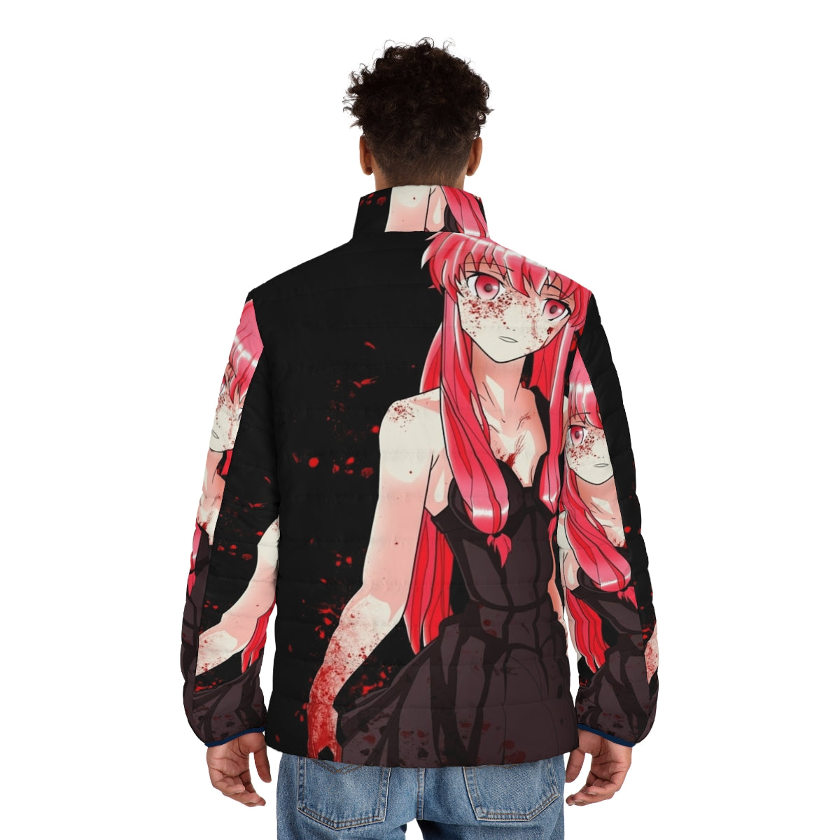 Mirai Nikki Yuno Gasai inspired anime puffer jacket - men back