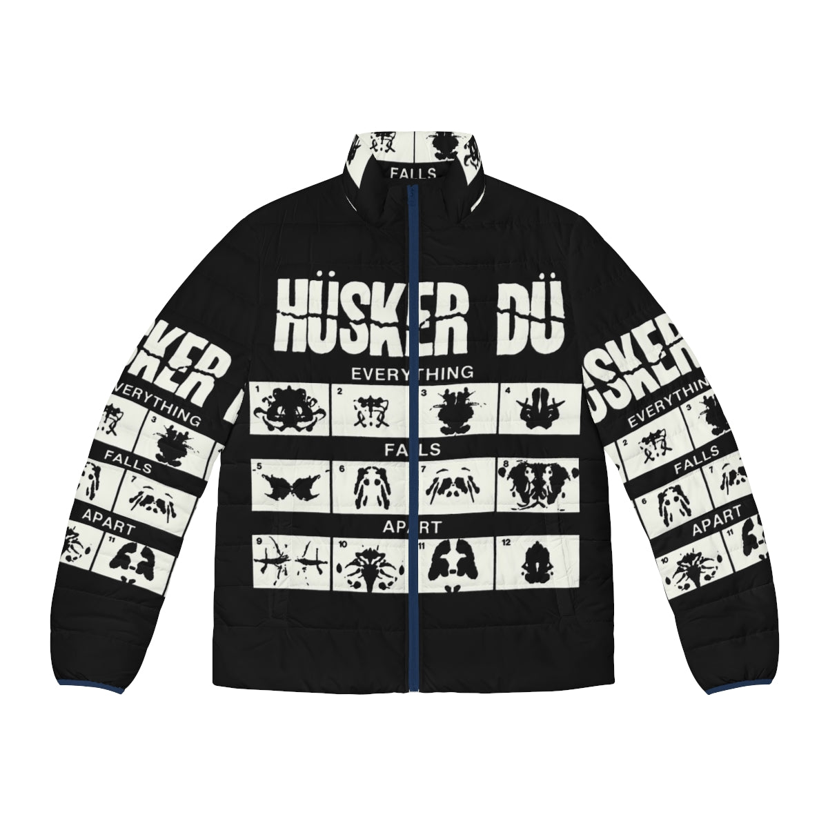 Husker Du puffer jacket featuring the iconic band's logo and punk-inspired design