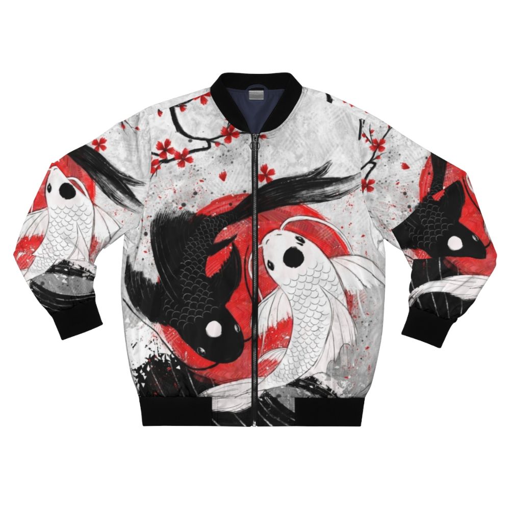 Koi fish yin yang bomber jacket with Asian-inspired design