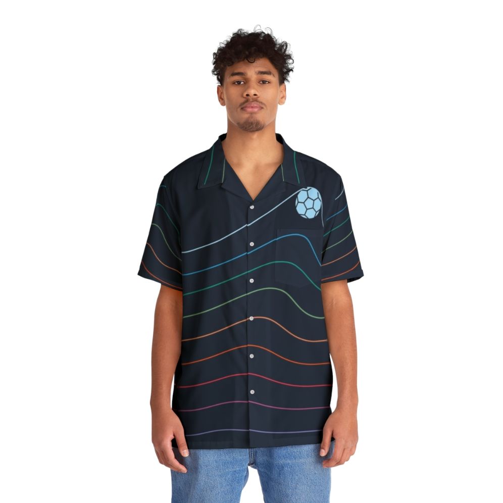 Sporty Hawaiian Shirt with Soccer and Football Motifs - People Front