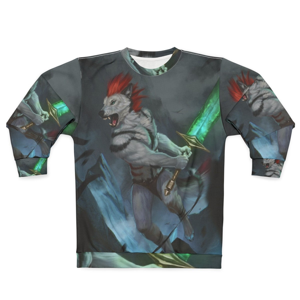 Headlong anthro wolf fantasy digital art sweatshirt