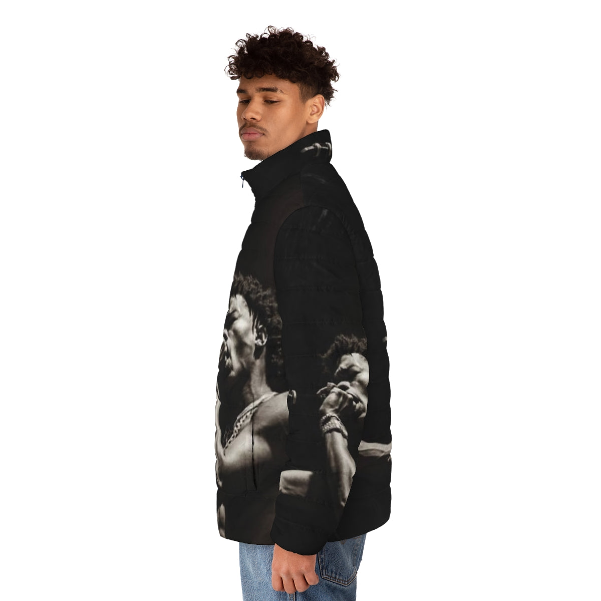 Lil Baby Street Gossip Puffer Jacket, a stylish winter coat for hip hop fans - men side left