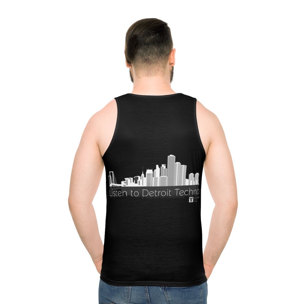 Unisex tank top featuring Detroit techno music design - men back