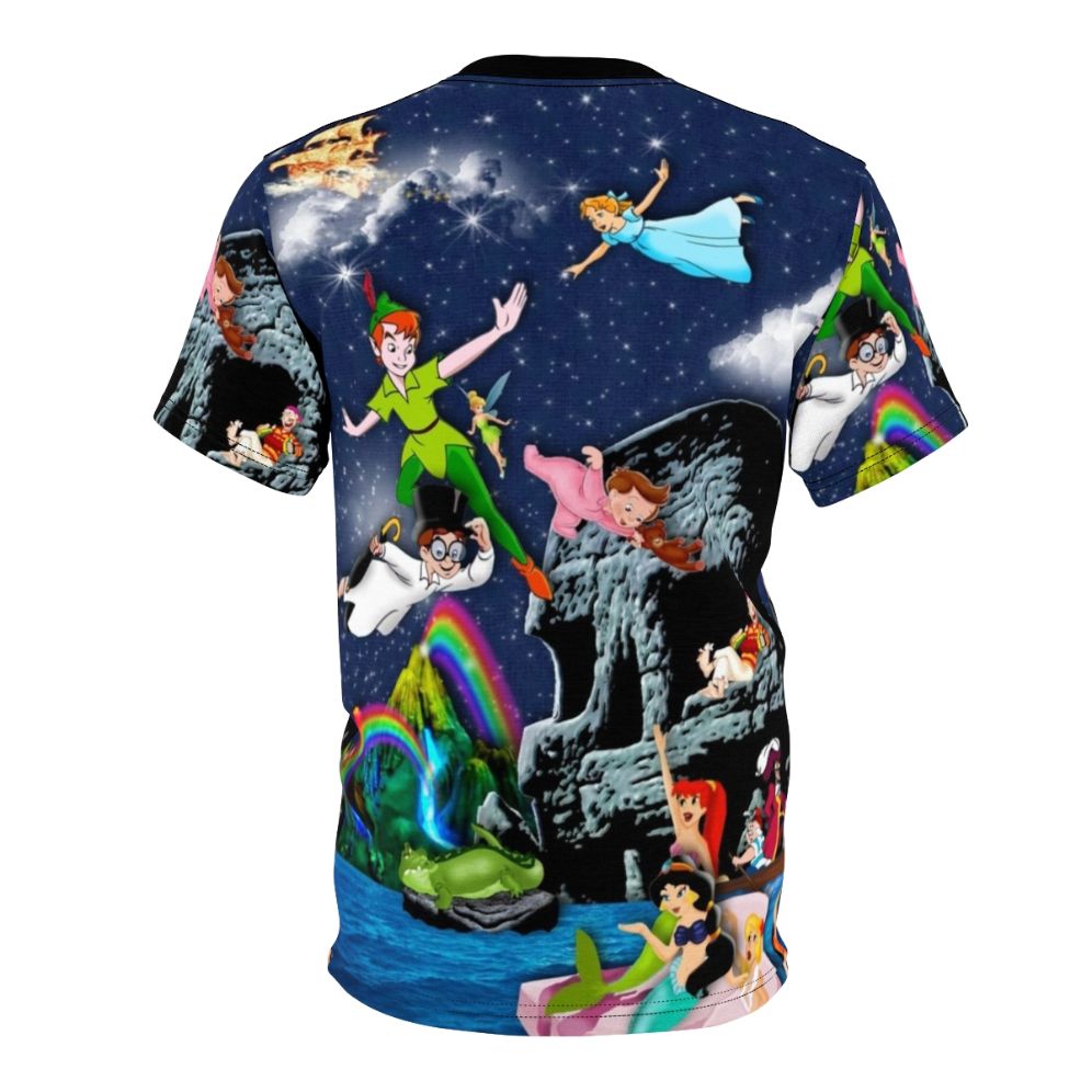 Neverland Adventure T-Shirt with Peter Pan, pirates, galleon, and skull design - Back