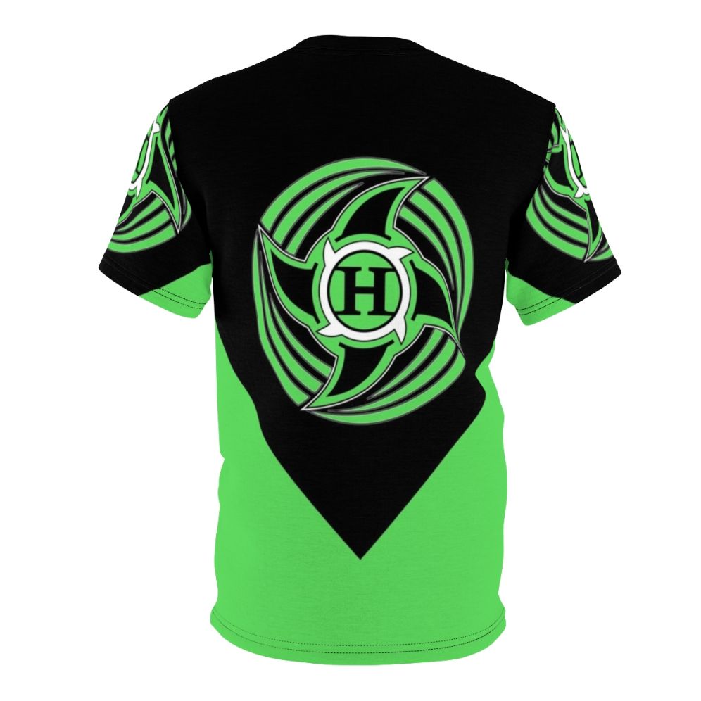 Vintage-style green t-shirt featuring a hurricane logo and wrestling-inspired graphics - Back