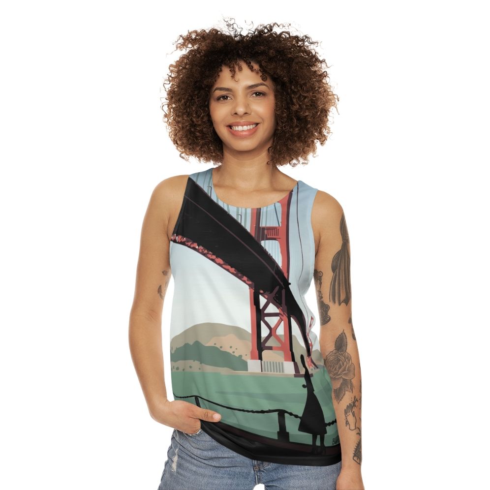 Unisex Vertigo Inspired Tank Top featuring Hitchcock's classic film imagery - women