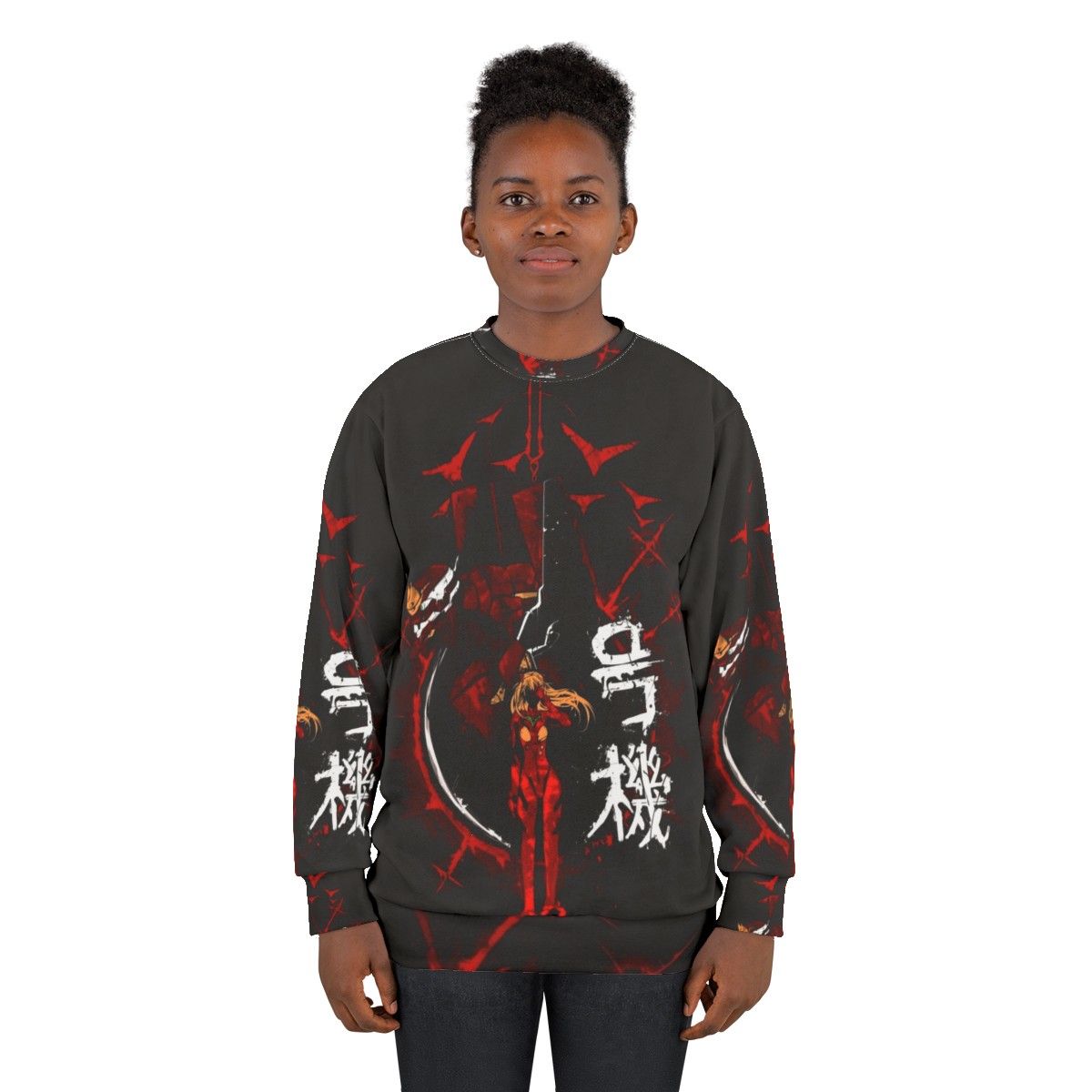 Neon Genesis Evangelion Inspired Sweatshirt with Mecha and Graffiti Designs - women