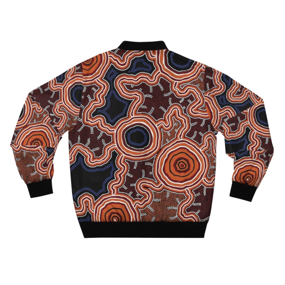 Authentic Aboriginal Art Bomber Jacket with Pathways to Water Design - Back