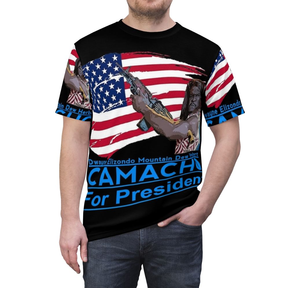 Camacho-Inspired Custom T-Shirt featuring a fictional presidential candidate - men front