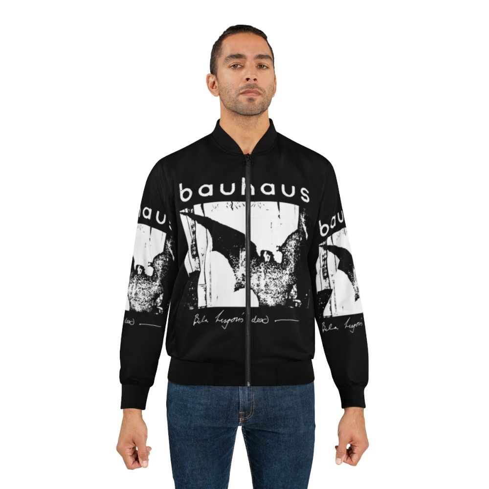 Bauhaus inspired bomber jacket with bat wing design and "Bela Lugosi's Dead" text - Lifestyle