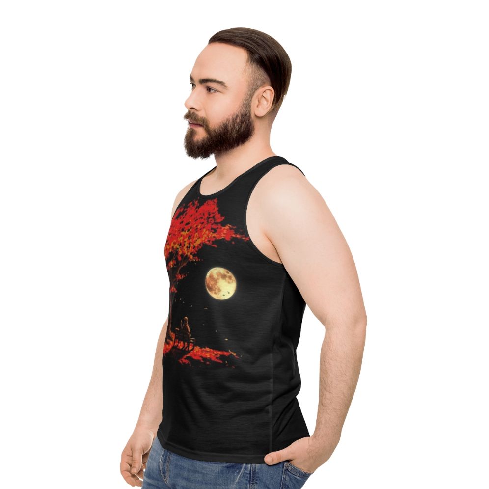 Autumn moon unisex tank top with space and nature design - men side