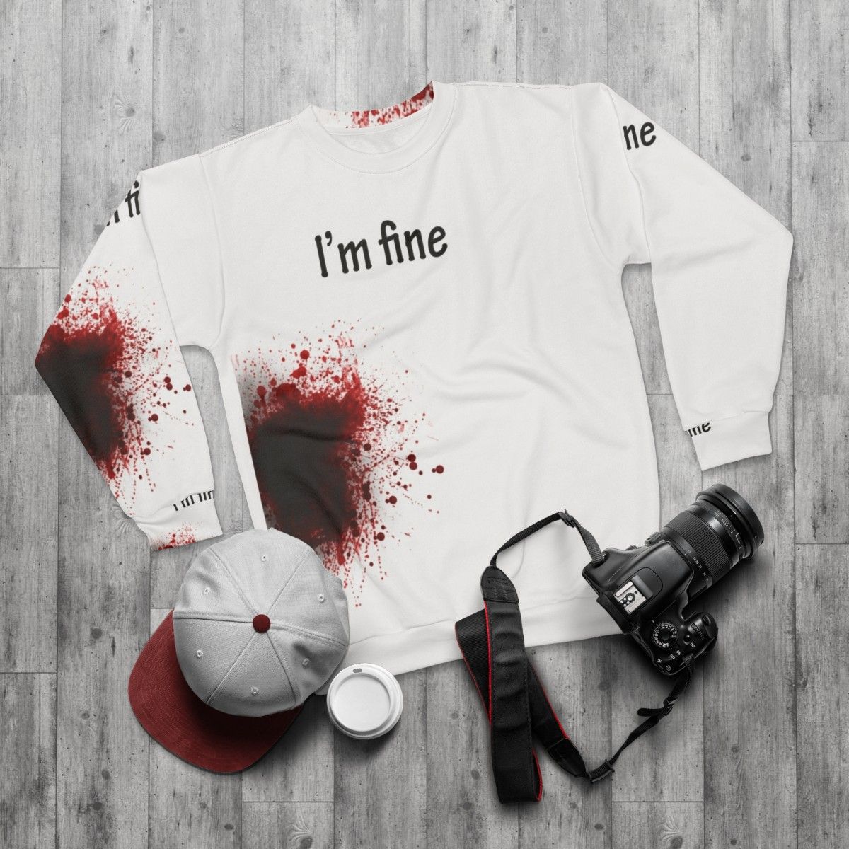 "I Am Fine" Graphic Design Funny Workout Sweatshirt - flat lay