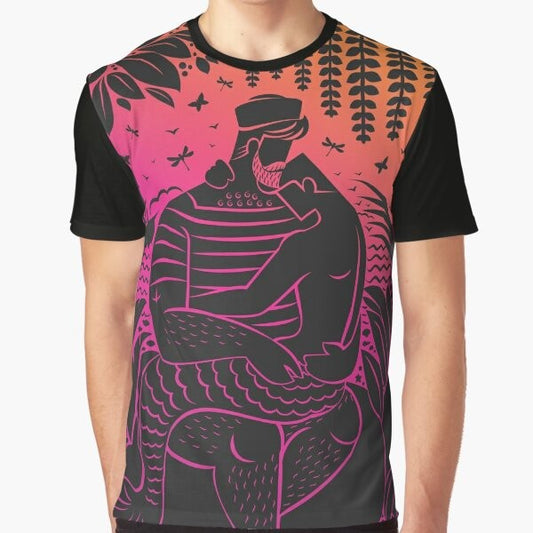 Sunset graphic design with a sailor daddy silhouette