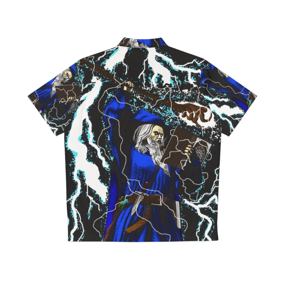 Magical wizard blue hawaiian shirt with fantasy and pop culture elements - Back