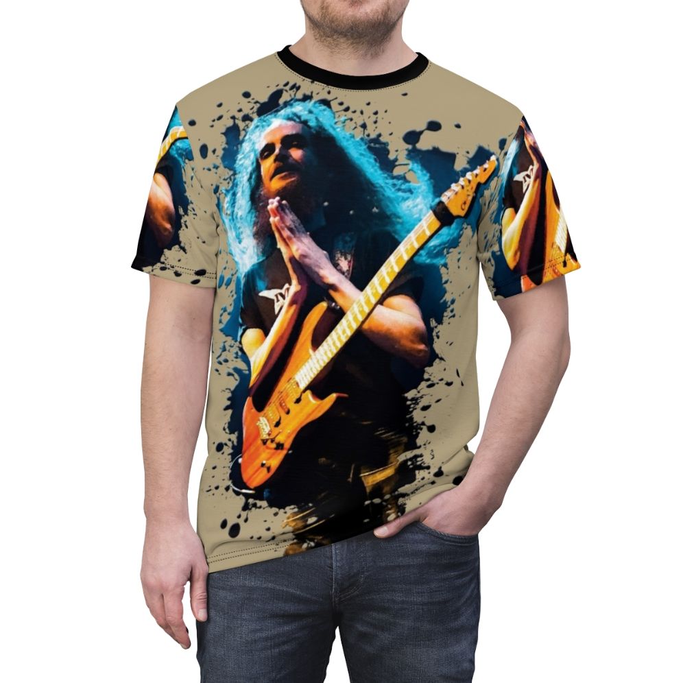 A t-shirt design featuring Guthrie Govan, a renowned guitar virtuoso and hero known for his exceptional music technique and shredding abilities. - men front