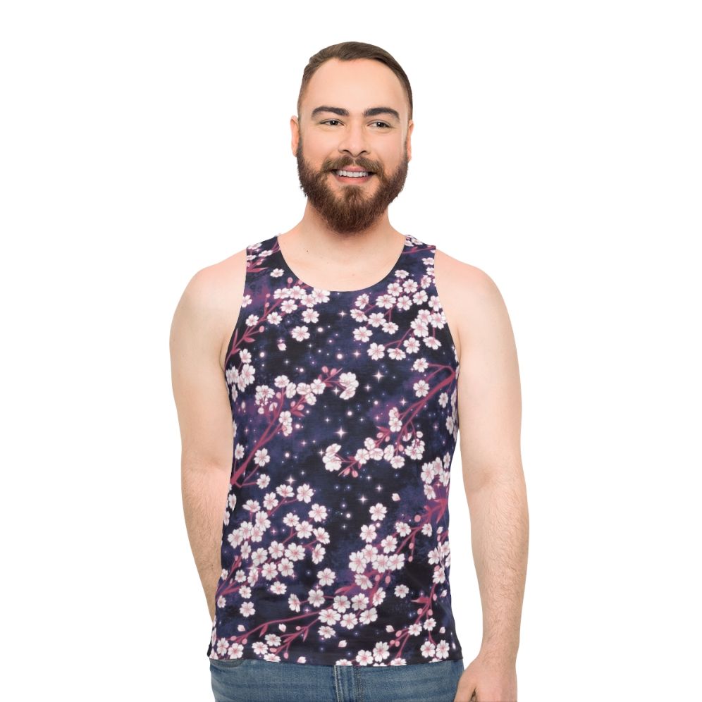 Sakura Galaxy Unisex Tank Top with Celestial Floral Design - men