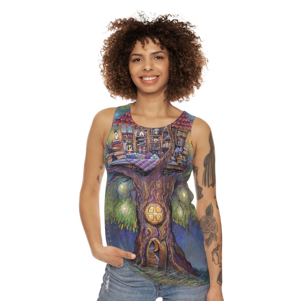 Treehouse Unisex Tank Top with Nature-Inspired Design - women