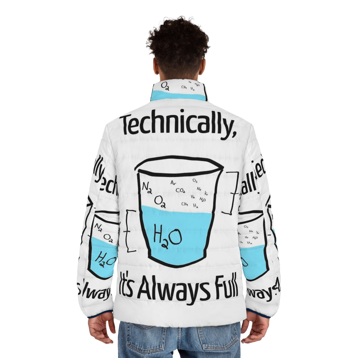 Optimistic Science Puffer Jacket with Molecules and Geeky Designs - men back