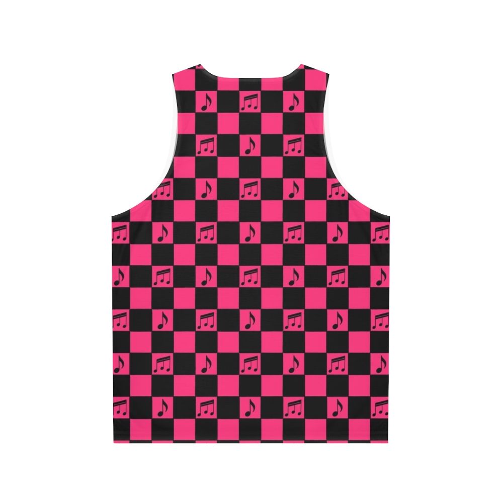 Retro checkerboard pattern unisex tank top with music notes - Back