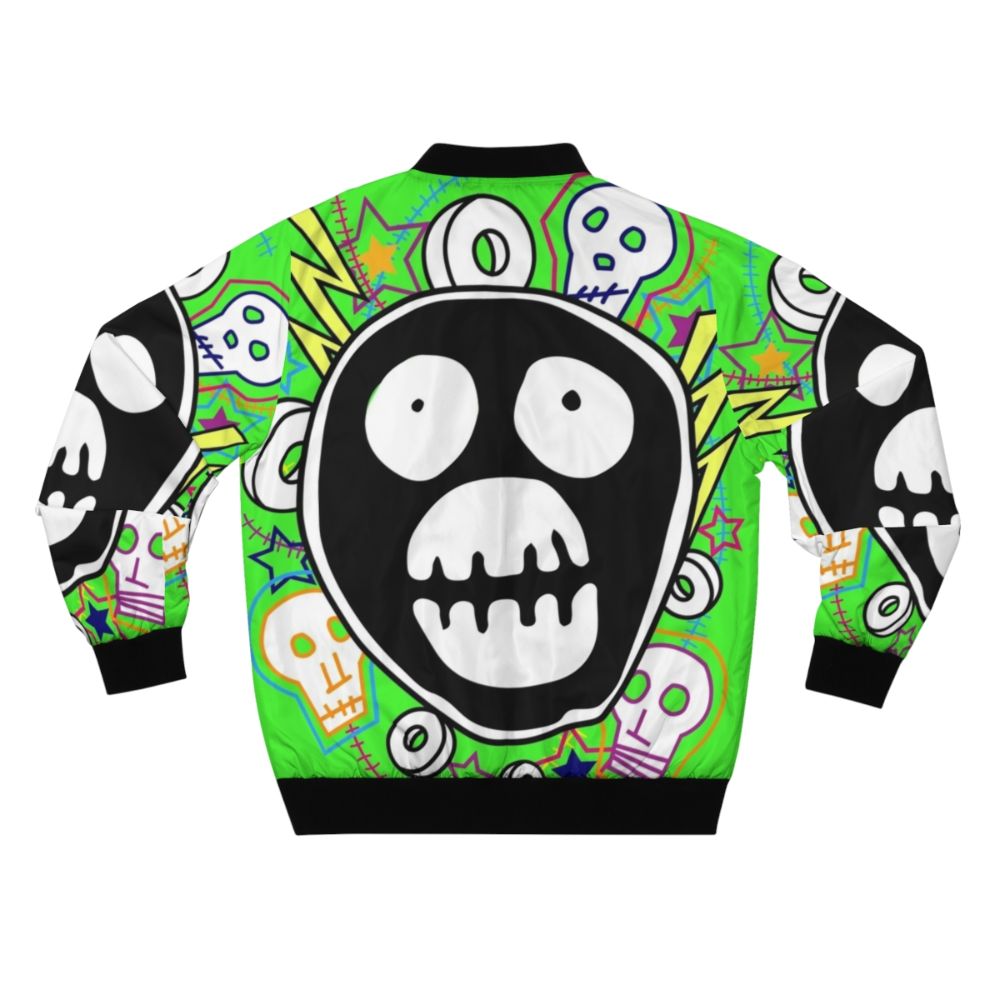 The Mighty Boosh logo printed on a stylish bomber jacket - Back